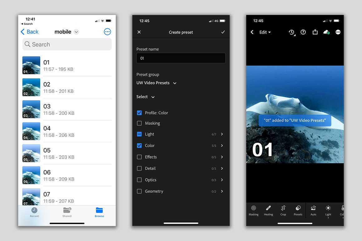 Installing video preset in Lightroom mobile app